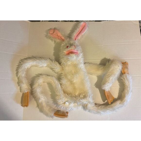 Vintage White Furry Huggems 1980 Hanging Rabbit Puppet 42” long - Picture 1 of 5